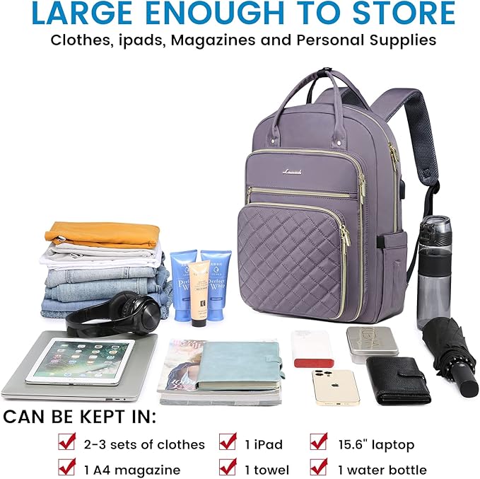LOVEVOOK Laptop Backpack for Women, Water Resistant Travel Work Backpacks Purse Stylish College Business Teacher Nurse Computer Bag with USB Charging Port, Fits 17" Laptop
