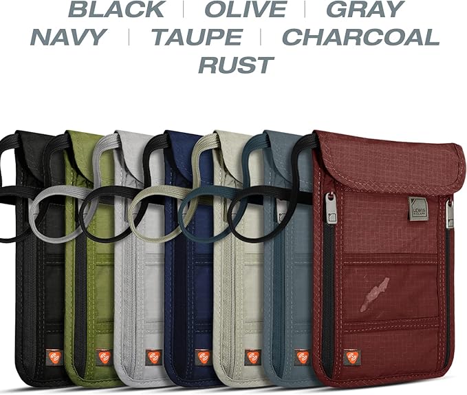 Lewis N. Clark RFID Blocking Stash Neck Wallet, Travel Pouch + Passport Holder for Women & Men, Navy