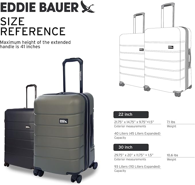 Eddie Bauer Glacier Carry-On 22" Luggage | Hardside | Spinner Wheels | Expandable | Lightweight | Travel Essentials - Sprig Green