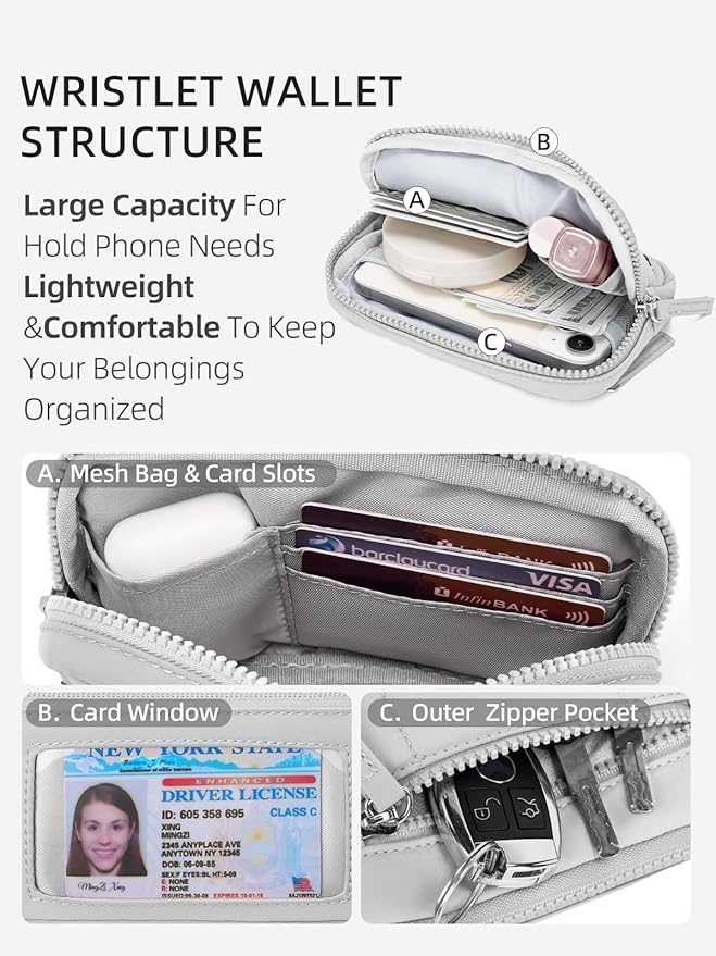 WESTBRONCO Wristlet Wallets for Women – RFID Blocking Quilted Nylon Phone Wallet, Card Holder Purse for Travel & Everyday Use