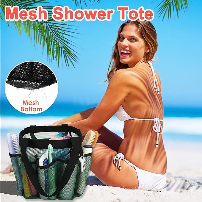 Fammart Mesh Shower Caddy Portable for College Dorm Room Essentials, 8-Pocket Large Shower Basket Tote Bag with 2 Handles for Toiletry, Bathroom, Beach, Camp, Gym