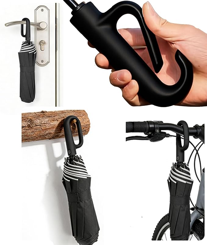 SIEPASA Travel Umbrella with Carabiner Handle - Windproof 10 Ribs Auto Open/Close for Rain & Sun Protection, Compact Portable Clip-on Backpack Design with Safety Reflective Strip.