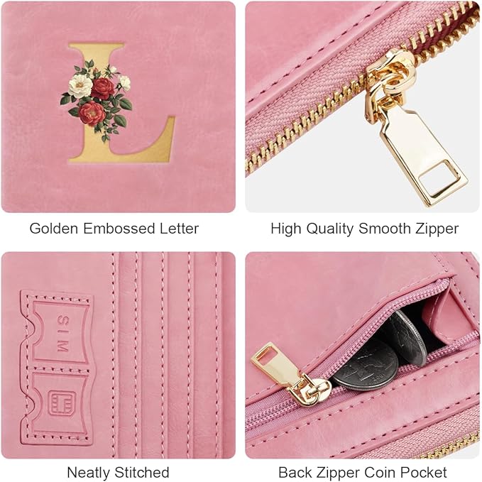 Passport Holder for Travel Personalized Passport Holder Initial Letter Rose Flower RFID Blocking Travel Wallets Credit Cards Holder for Women Men, Pink L