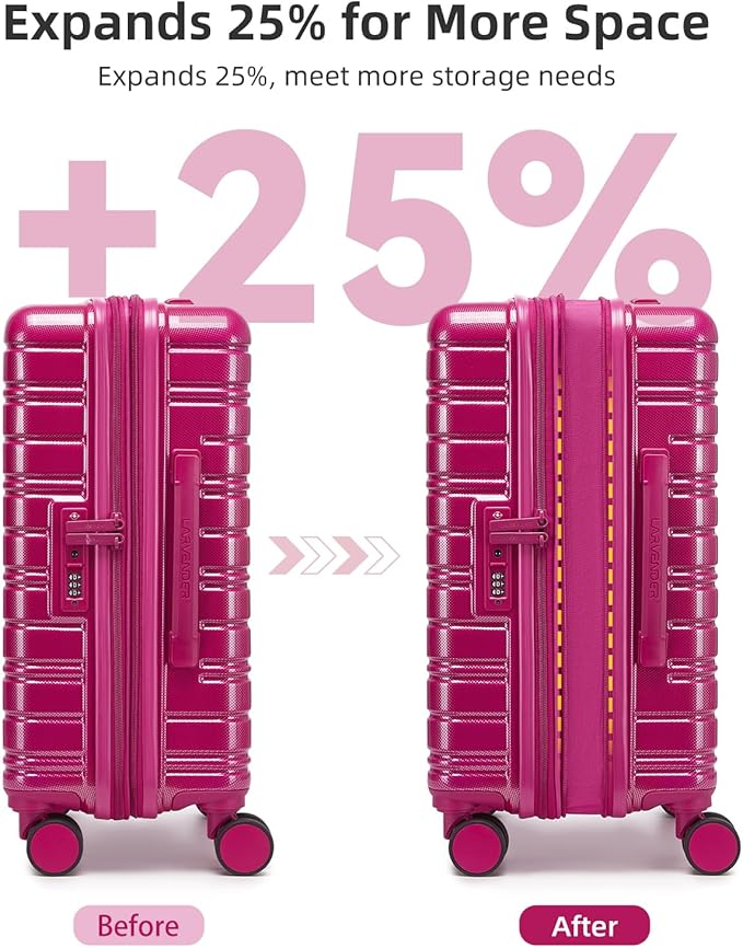 LARVENDER Carry On Luggage 22x14x9 Airline Approved, 20 Inch Expandable PC+ABS Hardside Suitcase Carry On Luggage with Spinner Wheels TSA Lock for Women Men (Very Berry)