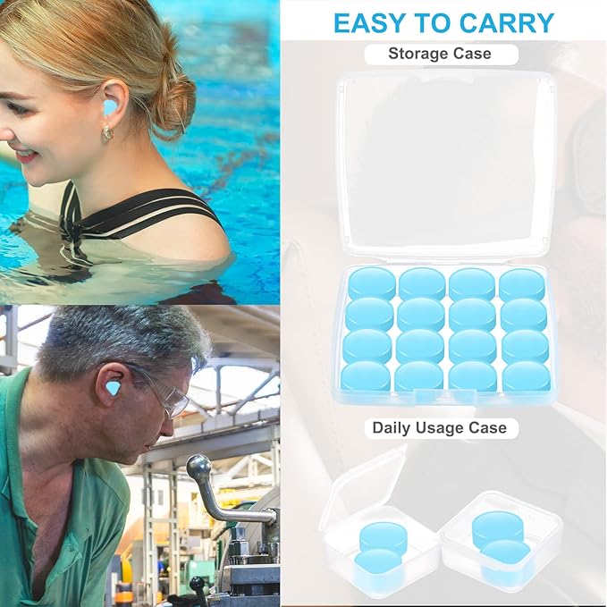 Ear Plugs for Sleeping, 20 Moldable Noise Cancelling Silicone Earplugs for Swimming, Snoring, Sleep and Studying, Blue