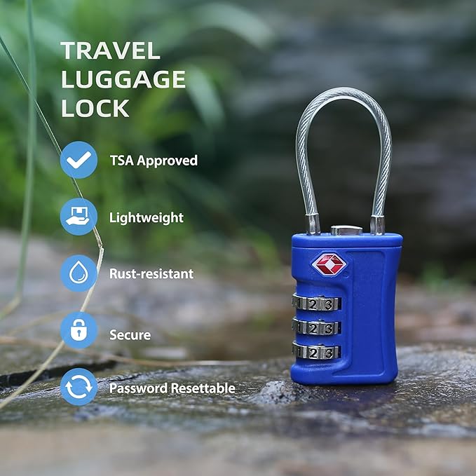 Luggage Locks TSA Approved 2 Pack, Small Padlock Combination, TSA Locks for Luggage, Travel Combo Padlock with Code, for Suitcase, Backpack Zipper, Locker, Gun Case (Black+Blue)