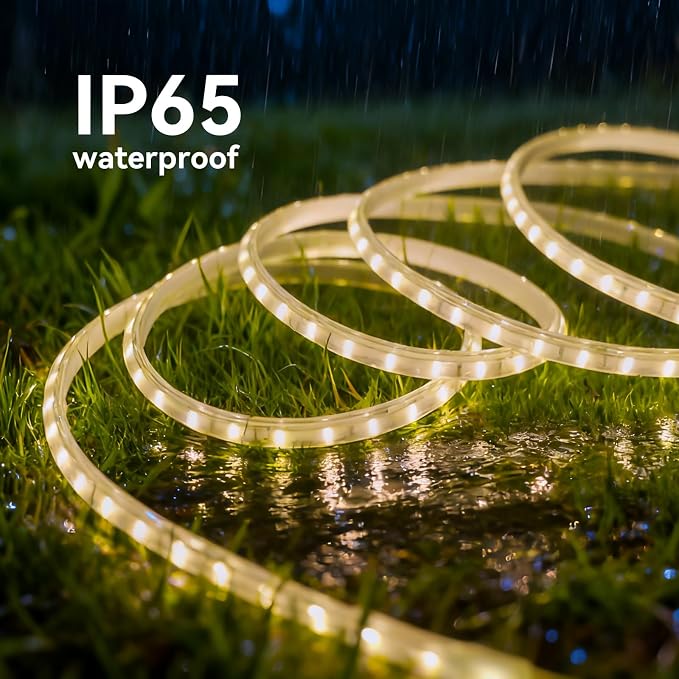 Solar Rope Lights Outdoor Waterproof 32.8 FT 3000K for Garden, Stair, Step | 4000mAh Battery 600 LEDs 3000K Warm White Solar Powered Dusk to Dawn IP65 Bright Thick with 4 Modes Landscape Lighting