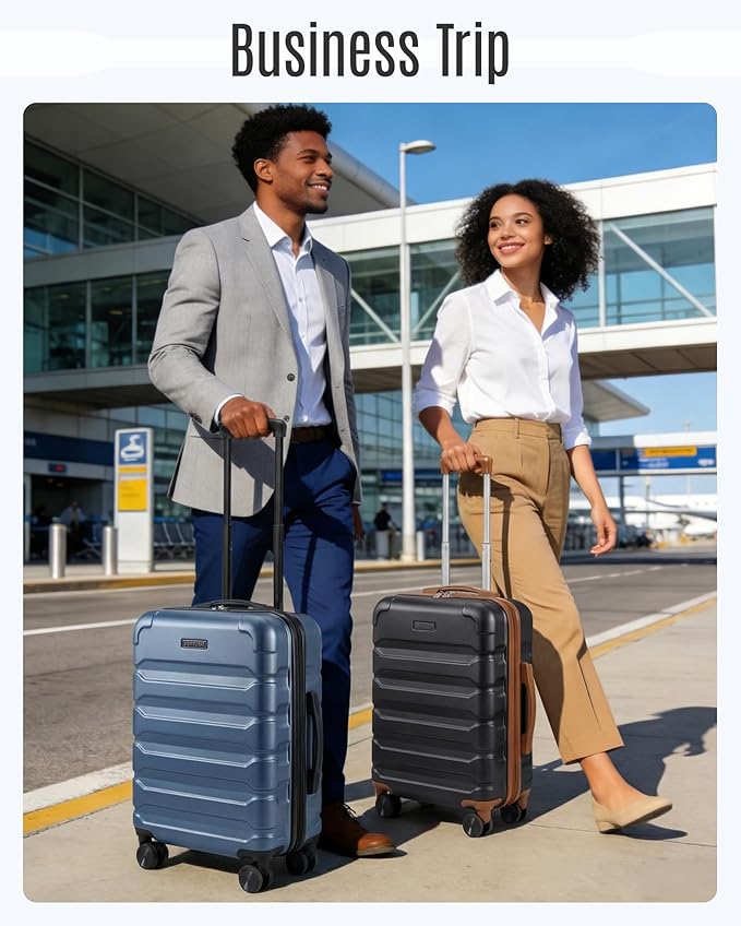 LIGHT FLIGHT Carry On Luggage 22x14x9 Airline Approved, Expandable Carry On Suitcases with Wheels, Lightweight Luggage, Durable Hard Shell 20 Inch Rolling Suit Case for Men Women Travel,Light Blue