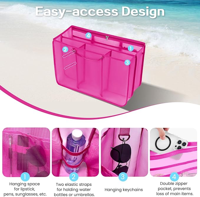 XYFuuee Beach Bag Organizer Inserts for Medium Bogg Bag Accessories, Original Small Lightweight Mesh Insert Divider Pouch, Organizing Rubber Tote Bags, Save Storage Space (Hot Pink-M)