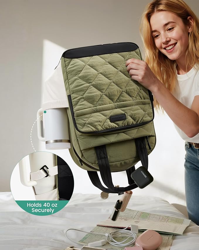 LOVEVOOK Puffer Backpack for Women Fits 15.6 Inch Laptop, Quilted Travel Backpacks Purse with Large Cup Holder, Teacher Computer Work Bags College Shool Bookbag, Puffy Carry On Personal Item Bag