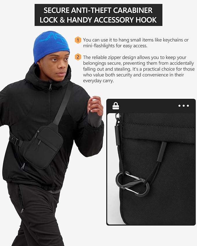 Peicees Small Anti-theft Sling Bag for Men Women Waterproof Mini Crossbody Backpack Chest Bag Travel Passport Phone Holder, Grey