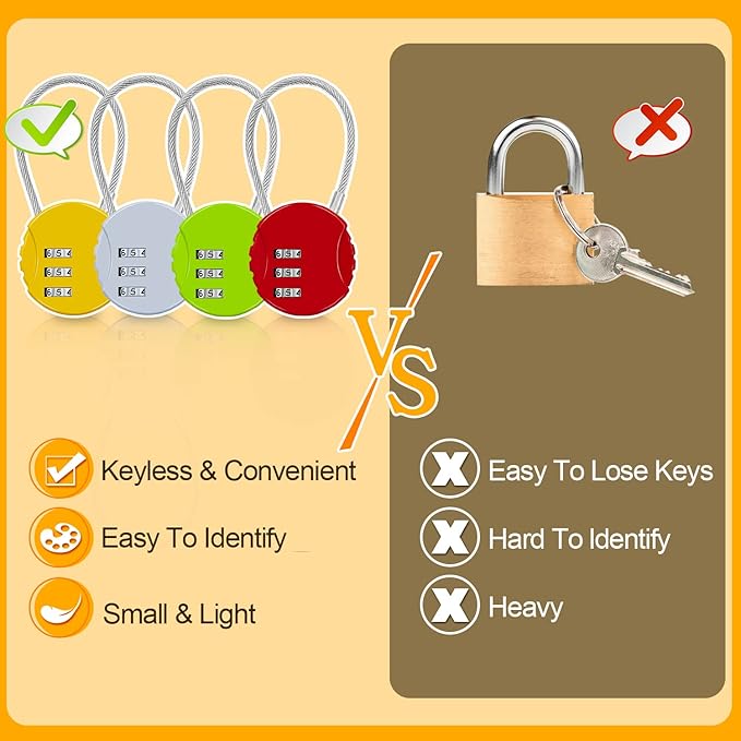 4 Pack Combination Padlock 3 Digit Luggage Lock Suitcase Lock, Outdoor Combination Lock Waterproof Small Lock for School, Gym Locker, Travel Bag (Multicolor)