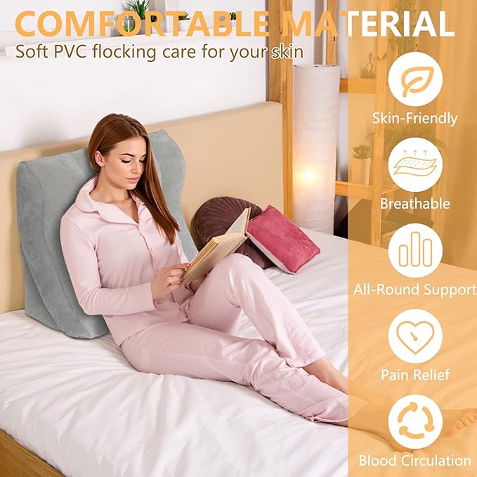 Inflatable Wedge Pillow Set for Sleeping, Bed Wedge Pillow Set for Travel, Post Surgery Wedge Pillow for After Surgery, Knee & Back Pain, Acid Reflux, GERD, Anti Snoring and Heartburn