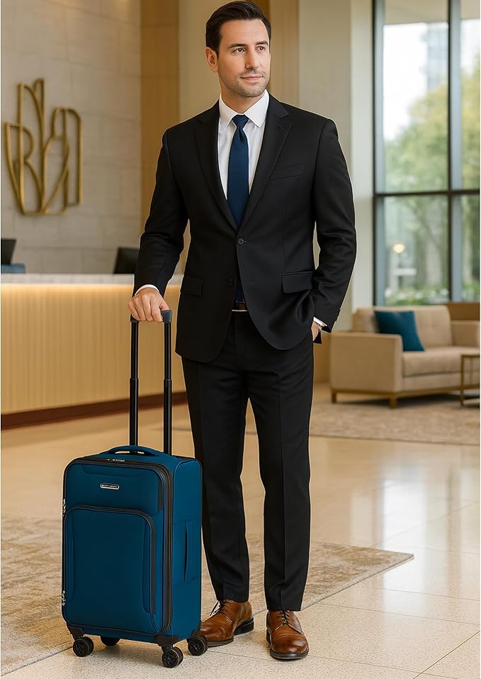 World Traveler Dejuno Jasper 20-Inch Carry-On Lightweight Expandable Spinner Luggage - Navy