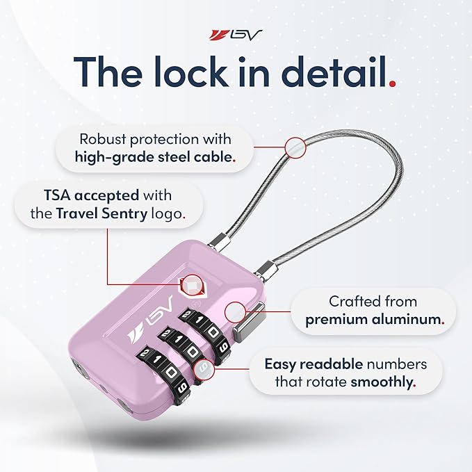 TSA Accepted Luggage Travel Lock, Set-Your-Own Combination Lock for School Gym Locker, Luggage Suitcase Baggage Locks, Filing Cabinets, Toolbox, Case (Purple, 4 Pack)