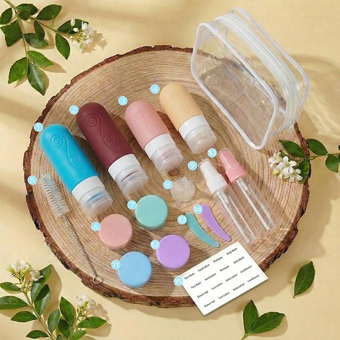 16 Pack Travel Bottles Set for Toiletries, TSA Approved Travel Containers Leak Proof Silicone Squeezable Travel Accessories 2oz 3oz for Shampoo Conditioner Lotion Body Wash (BPA Free) (Multicolored)