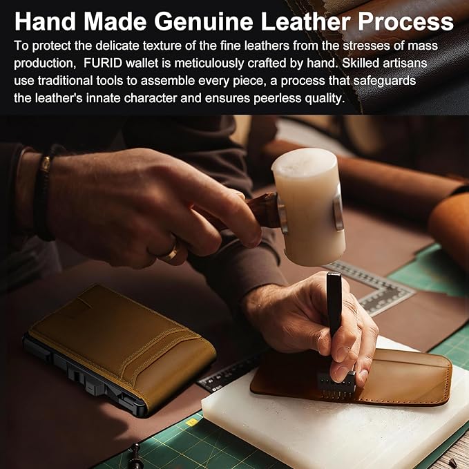 furid Genuine Leather Wallet for Men: Slim RFID Minimalist Wallets with Money Clip - Smart Pop Up Credit Card Holder for Front Pocket - Gifts for Husband Father on Birthday Anniversary