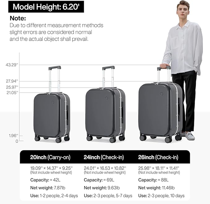 mixi 20 Inch Carry On Luggage 22x14x9 Airline Approved PC Hard Shell Suitcase Top Opening Aluminum Frame Travel Suitcases with Wheels, Rock Gray