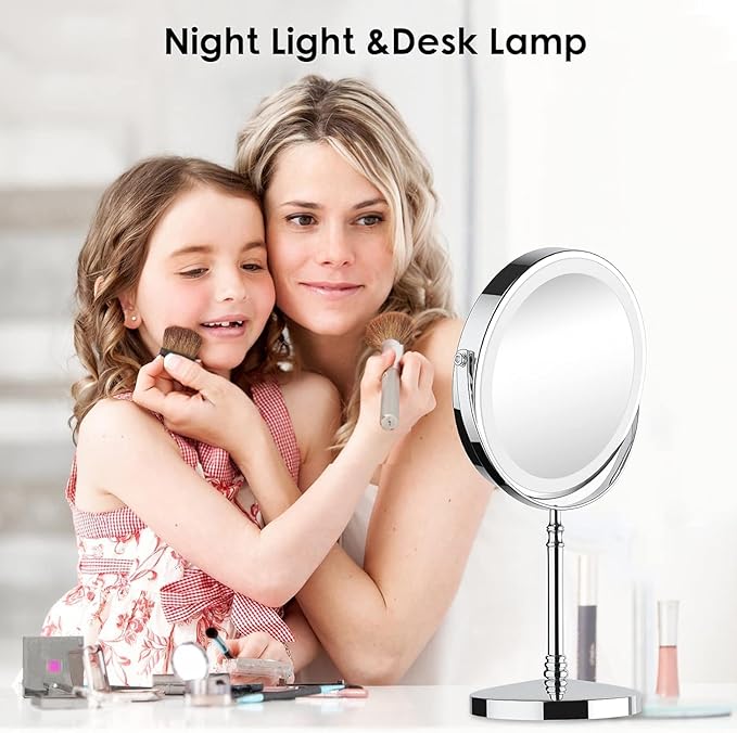 DEIOVWXS Makeup Mirror, 3000mAh Rechargeable Double-Sided Magnifying Vanity Mirror with 3 Colors, 1X/10X, 360° Rotation, Adjustable Brightness, Gifts for Mom, Women,Wife, Girls, Dorm Room Essential