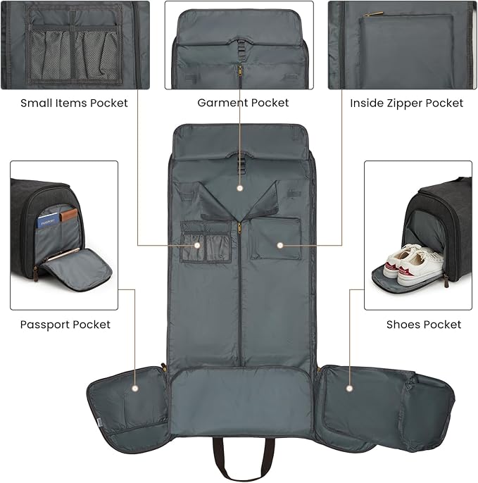 S-ZONE Carry On Garment Bag for Travel Convertible Duffle Bags for Men Women 2 in 1 Hanging Suitcase Business with Toiletry Bag