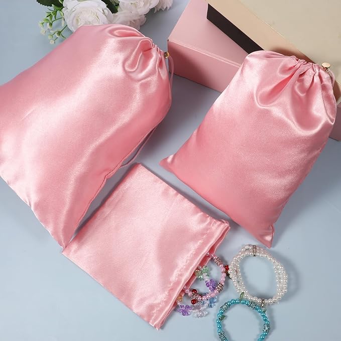 Toy Storage Bags, 6 Pcs Soft Velvet Drawstring Pouch Adjustable Microfiber Toy Organizer Bags Gift Bag Foldable Ditty Bag for Women Men Toys Underwear Sunglasses Cosmetic, 3 Sizes (Pink)