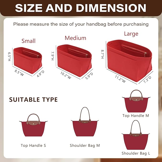 Fit Longchamp Organizer Insert, for Long Champ Le Pliage L Bag Handbag Women, with Cup Holder, Large/Burgundy