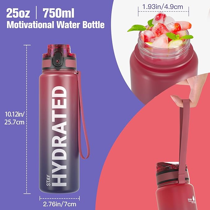 Sahara Sailor Water Bottle, 32/25/17oz Durable and Leakproof Water Bottles Motivational with Time Marker, Tritan, BPA Free, Wide Mouth with Easy Clean Brush for Gym, Travel, School, Office (1 Bottle)