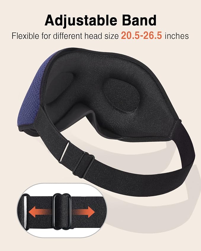 MABAO Sleep Mask for Side Sleeper, Eye Mask for Sleeping Women Men, 3D Contoured Cup No Eye Pressure 100% Light Blocking Sleeping Mask with Adjustable Strap Night Blindfold Flight, Travel, Nap, Blue