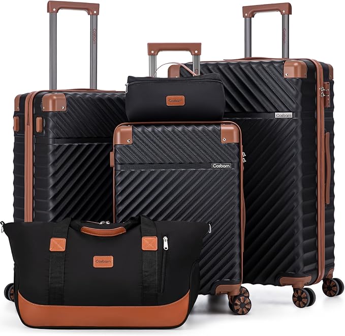 Luggage Sets 5 Piece with TSA Lock Spinner Wheels, Unisex Hard Case ABS Suitcase Set, Hardshell Lightweight Waterproof Travel Hardside Suitcases with Wheels for Women Men, Black