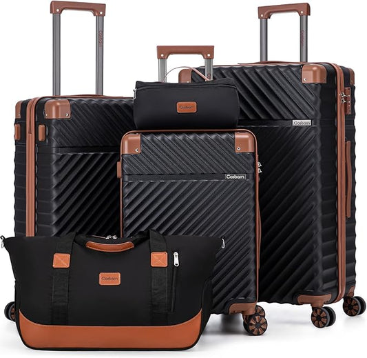 Luggage Sets 5 Piece with TSA Lock Spinner Wheels, Unisex Hard Case ABS Suitcase Set, Hardshell Lightweight Waterproof Travel Hardside Suitcases with Wheels for Women Men, Black