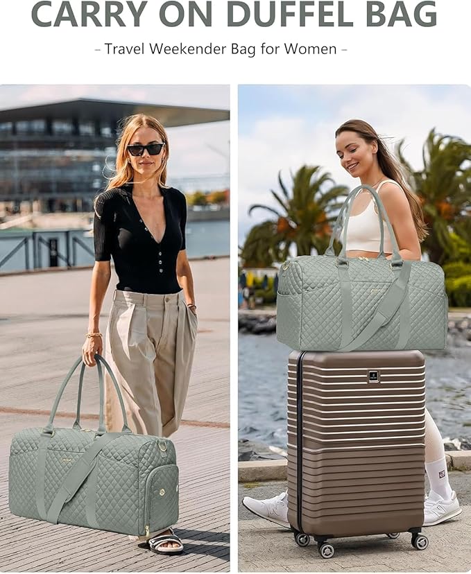 Women Weekender Travel Duffle Bag: Travel Duffel Overnight Bags with Shoe Compartment Large Carry on Tote with Toiletry Bag Weekend Traveling Yoga Gym Hospital Bag for Women with Wet Pocket Green