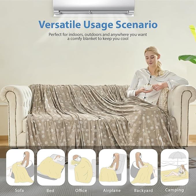 OIGAE Cooling Blanket for Hot Sleepers - Soft & Lightweight Summer Cold Blanket for Night Sweats | Perfect for Bed, Couch, Sofa (Light Brown, Throw 50'' x 70'')