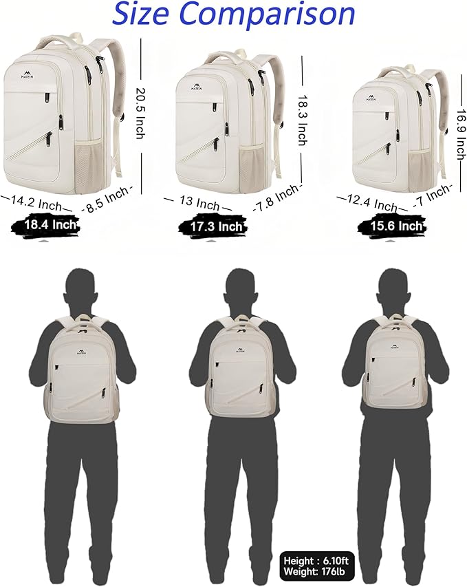 MATEIN Laptop Backpack Women Large Capacity, TSA Travel Backpack with Luggage Strap & Anti Theft Pocket, Water Resistant Teacher College Bookbag Fits 17 Inch Computer, Stylish Beige Work Daypack