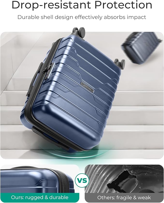 BAGSMART Carry On Luggage 22x14x9 Airline Approved with Spinner Wheels,Lightweight 20 Inch Luggage with TSA Lock,Expandable Hard Shell Carry On Suitcases for Men Women,Dark Blue