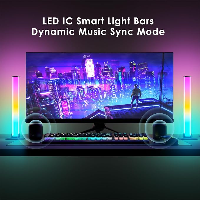 Barhootao RGB Light Bar,Smart LED Light Bar for Room,16 Million Colors,Three Control Modes,Dynamic Music Sync Mode,213 Preset Modes,USB Interface（Without Adapter）