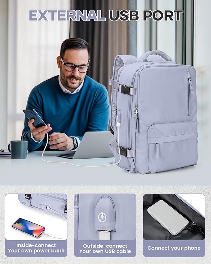 VECAVE Vacuum Travel Backpack with Pump for Women,Airback Personal Item Carry on Backpacks Flight Approved 18x14x8 inches for Men,Laptop Waterproof Work Compression bags Casual Daypack(Purple)