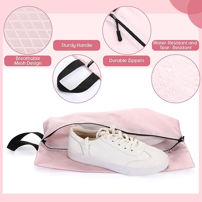 6 Pcs Travel Shoe Bags with Zipper Portable Suitcase Shoe Organizer Packing for Men Women Nylon Multicolor(L,Pink)