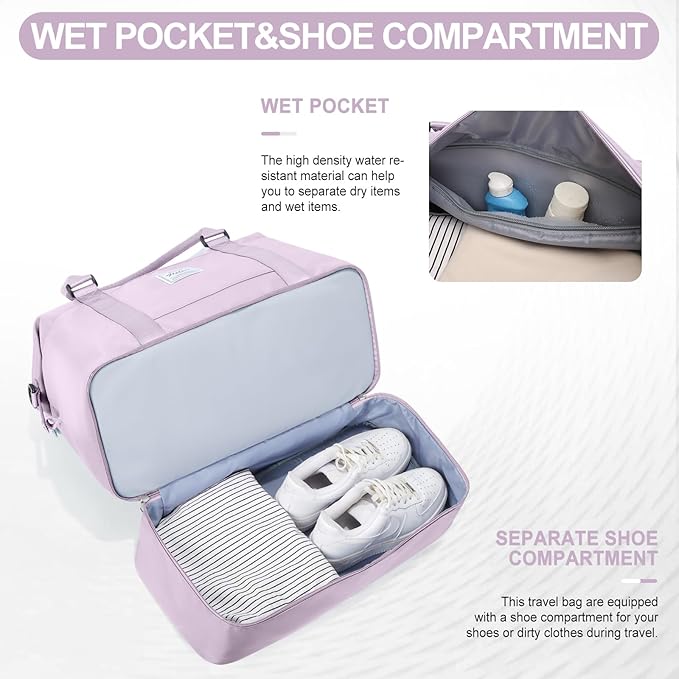 Weekender Bags for Women,Travel Duffle Overnight Bag with Shoe Compartment,Personal Item Carry On Bag,Purple,Extra Large,3 Pcs Set