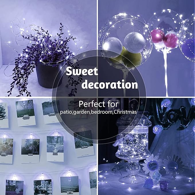 2 Pack LED Fairy Lights Battery Operated 20FT 60 LEDs Silver Wire String Lights Twinkle Lights Starry Fairy Lights for Bedroom Christmas Wedding Party Indoor Outdoor Decorations, Cool White