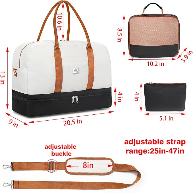 Weekender Bag for Women, Large Overnight Bag Canvas Travel Duffel Bag Carry On Tote with Shoe Compartment 21" 3Pcs Set