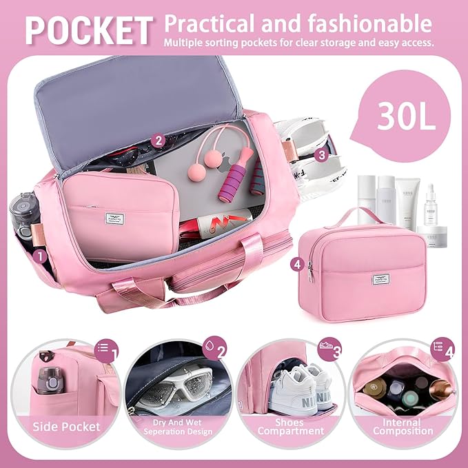FIORETTO Women's Gym Duffle Bag with Shoes Compartment, 30L Capacity, Ideal for Travel, Gym, Sports, Duffel, Weekender