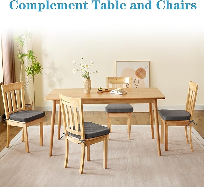 Chair Cushions for Dining Chairs Set of 4, Non Slip Kitchen Chair Pads, 17" x 16" x 2", Indoor Dining Chair Cushions with Ties, D-Shaped Seat Cushions for Kitchen Chairs, Dark Grey