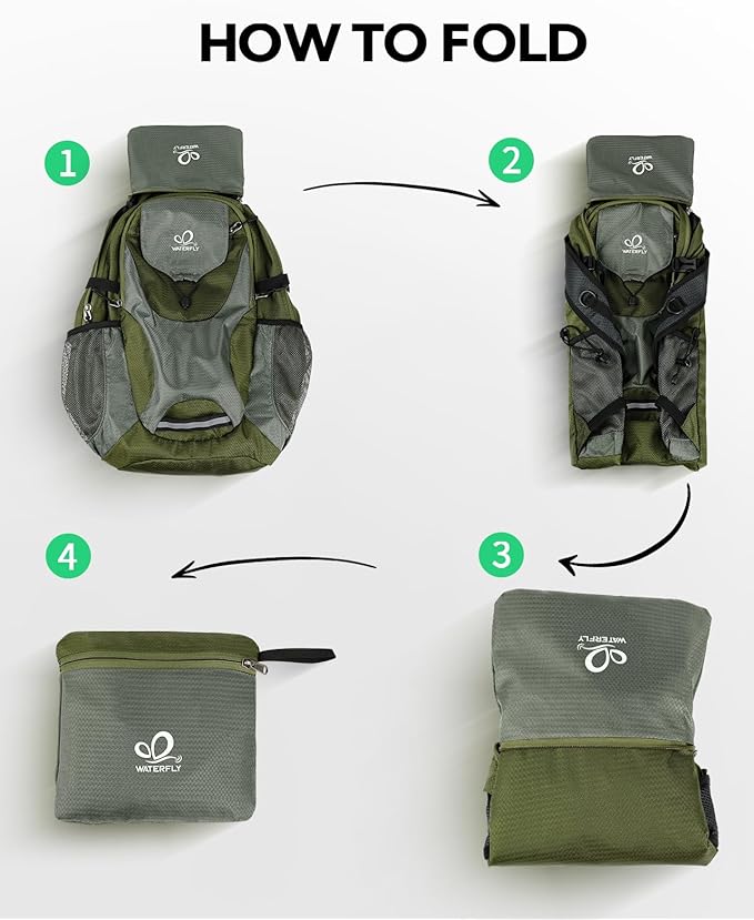 WATERFLY Lightweight Packable Hiking Backpack: 30L Foldable Travel Daypack Ultralight Camping Day Pack for Woman Man