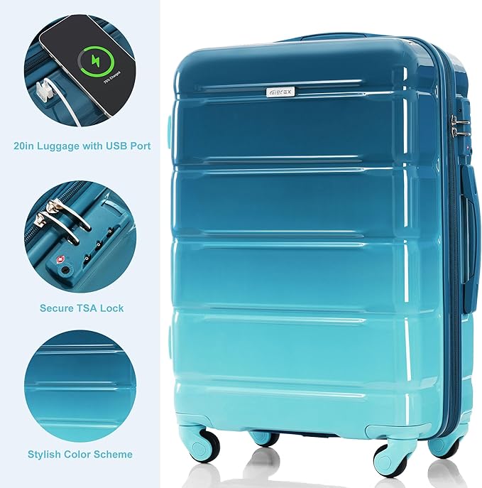 3 Piece Suitcase Luggage Sets, ABS with TSA Lock and USB Port