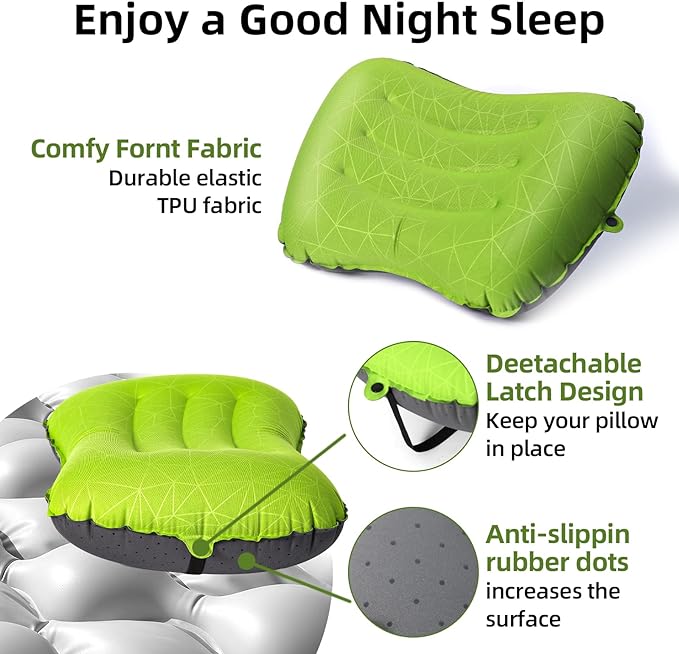 Camping Pillow - Inflatable Pillow - Travel Pillows for Backpacking & Airplane, Lumbar Support 2.0 Blow Up Pillows, Ultralight Compressible, Comfortable, Ergonomic Pillow