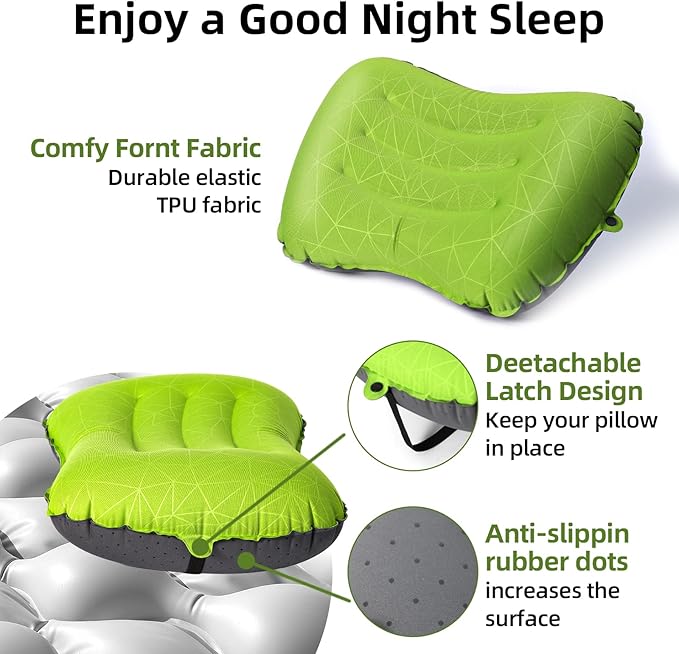 Camping Pillow - Inflatable Pillow - Travel Pillows for Backpacking & Airplane, Lumbar Support 2.0 Dual-Valve Blow Up Pillow, Ultralight Compressible, Comfortable, Ergonomic Pillows