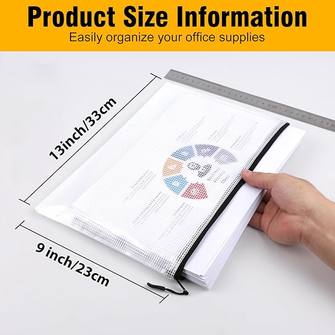 YOPCDJ 60pcs Large Mesh Zipper Pouch File Bags Reusable Zippered Pouches for Organizing Classroom, Board Game Storage, Puzzle Bags Black