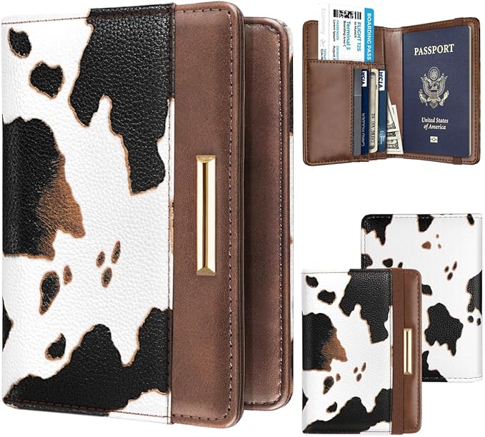 Passport Holder Cover,Traveling Passport Case Cute Passport Wallet for Women, Brown Cow
