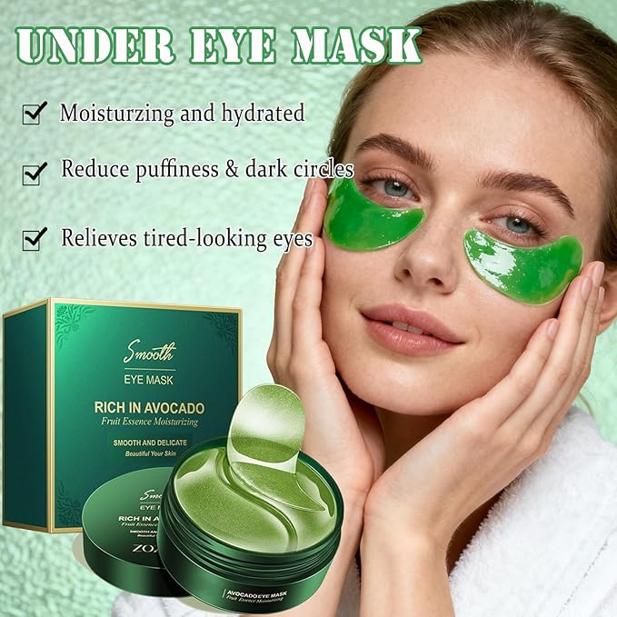 firstfly 60 Pcs Avocado Eye Mask, Under Eye Patches for Dark Circles and Puffiness, Moisturizing Nourishing Eye Treatment Mask, Improving Eye Skin Dryness, Fine Lines and Wrinkles