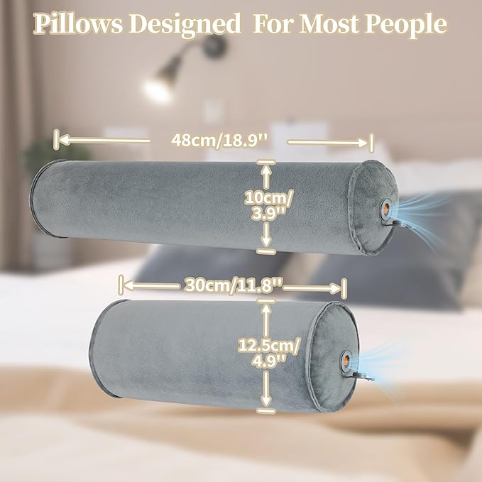 Inflatable Neck Pillow, Round Neck Pillows Support, Travel Pillow for Sleeping, Bolster Pillow for Bed, Legs and Back- Travel Essentials（3.9 x 18.9 inch